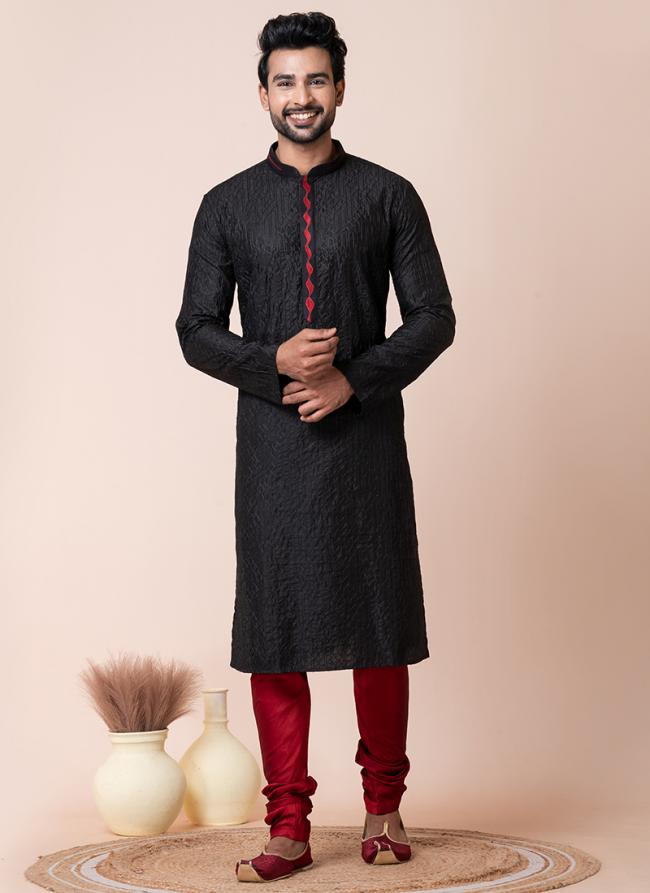 Mix Cotton Black Festival Wear Printed Readymade Kurta Pajama